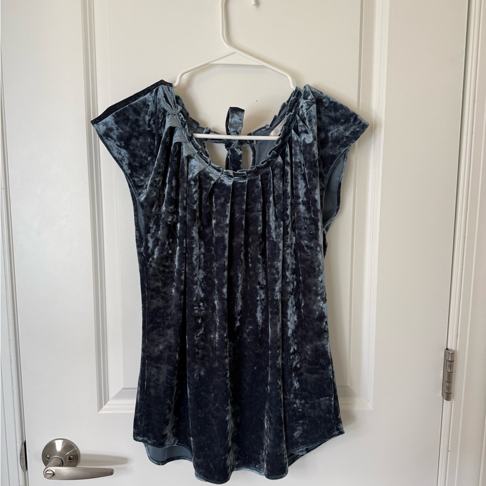 LC Lauren Conrad Crushed Velvet Pleated Cap-Sleeve Top